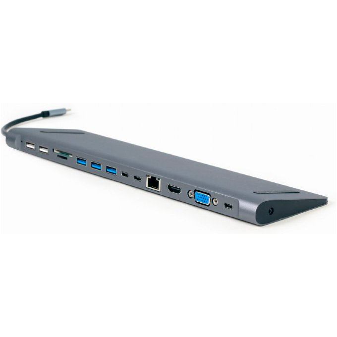 Порт-реплікатор CABLEXPERT 9-in-1 USB-C to HDMI/VGA/USB3.1/USB2.0/PD/LAN/AUX/CR (A-CM-COMBO9-01)