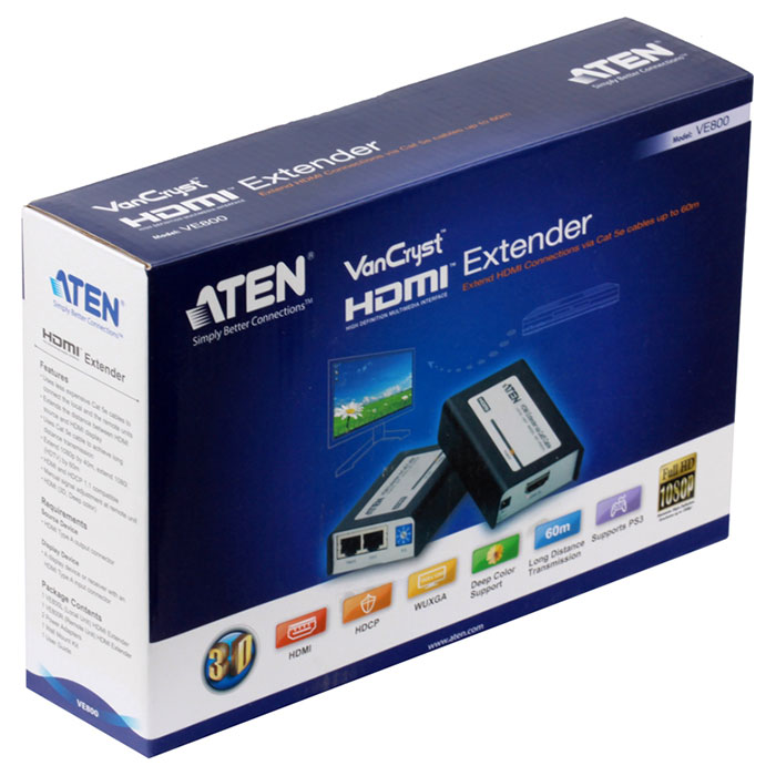 Подовжувач HDMI по крученій парі ATEN HDMI Black (VE800A)