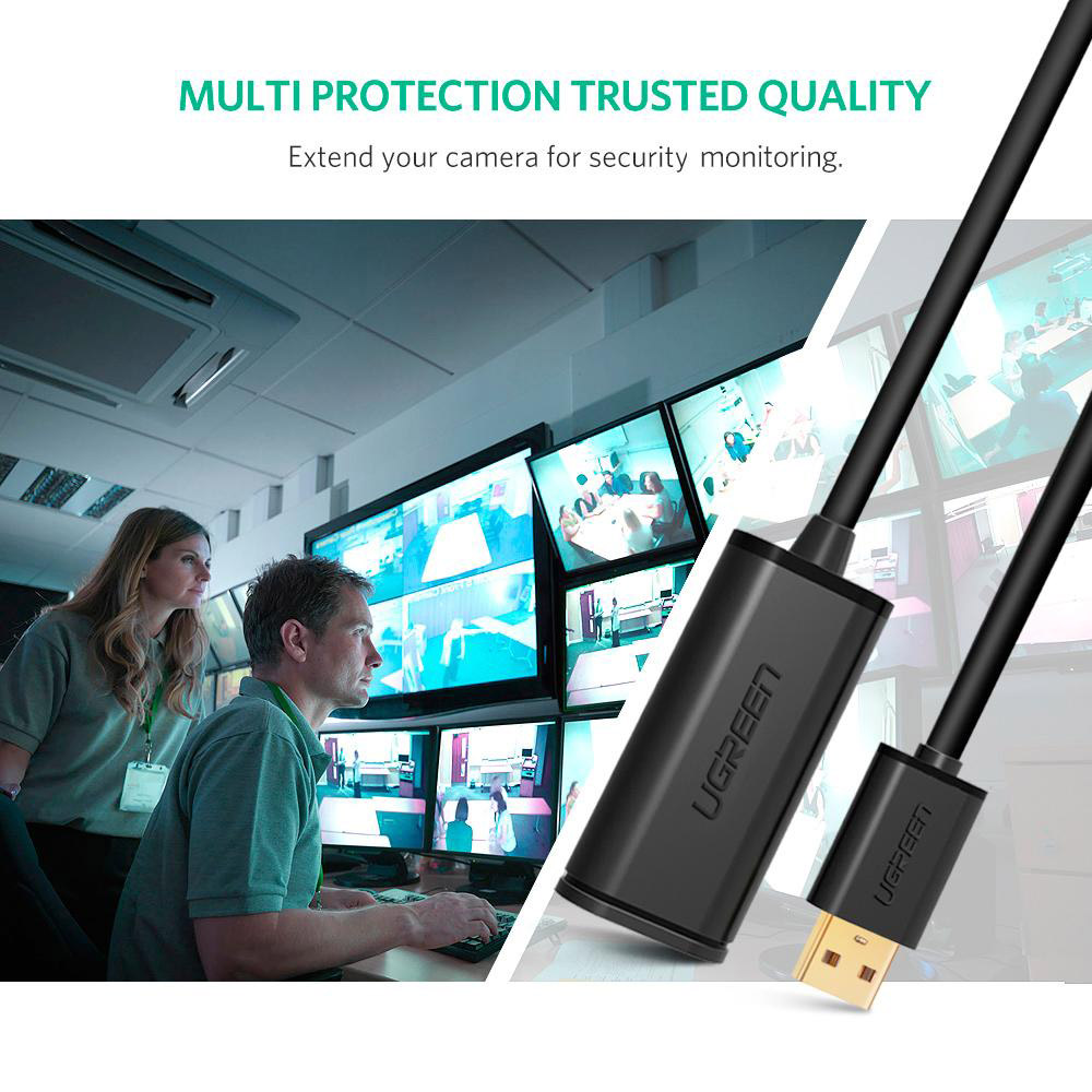 Активний USB подовжувач UGREEN US121 USB-AM to USB-AF Active Extension Cable 10м Black (10321)