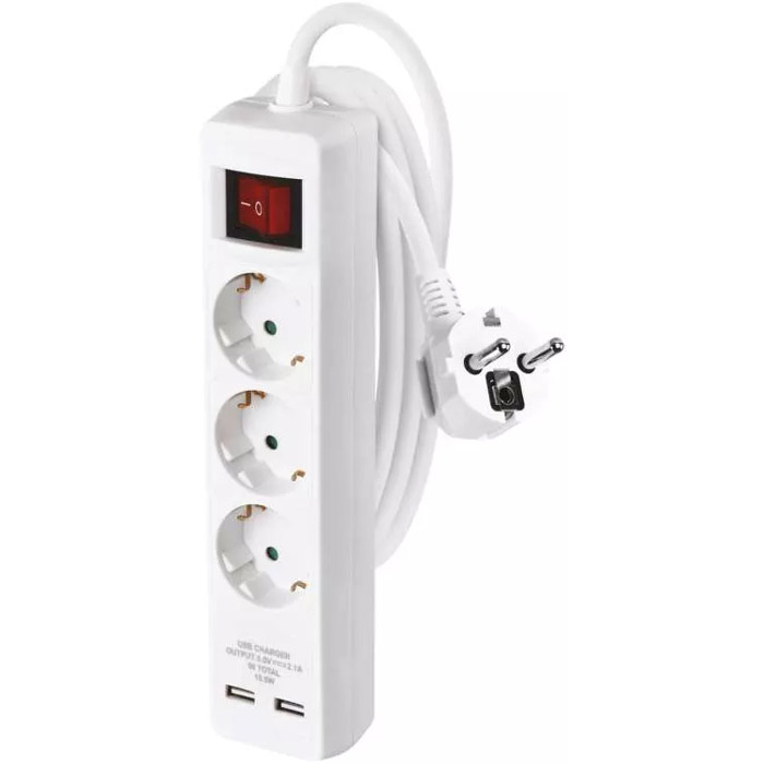 Мережевий фільтр EMOS P1322RU White, 3 розетки, 2xUSB, 2м