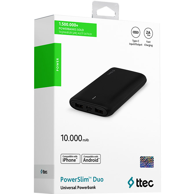 Повербанк TTEC PowerSlim Duo 10000mAh Black (2BB163S)