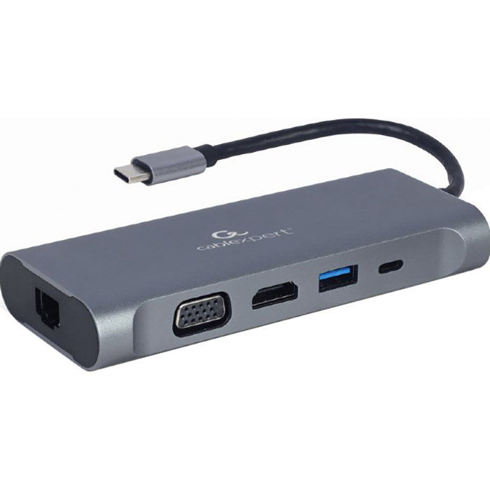Порт-репликатор CABLEXPERT 7-in-1 USB-C to HDMI/VGA/USB3.0/PD/LAN/AUX/CR (A-CM-COMBO7-01)