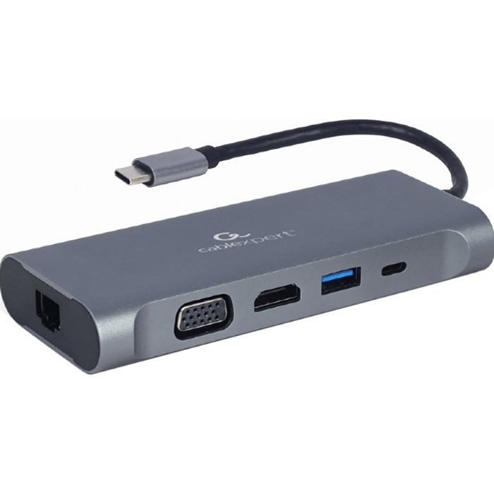 Порт-реплікатор CABLEXPERT 7-in-1 USB-C to HDMI/VGA/USB3.0/PD/LAN/AUX/CR (A-CM-COMBO7-01)