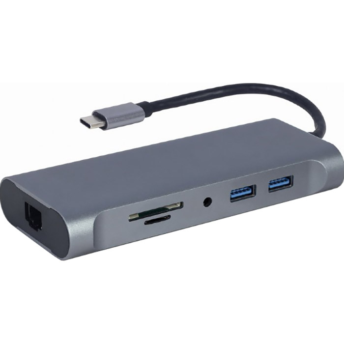 Порт-реплікатор CABLEXPERT 7-in-1 USB-C to HDMI/VGA/USB3.0/PD/LAN/AUX/CR (A-CM-COMBO7-01)