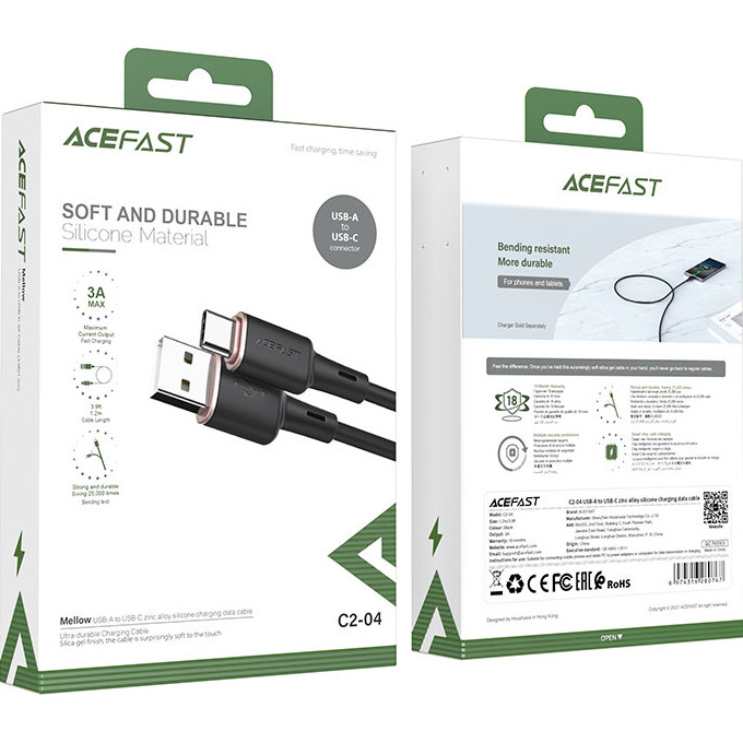 Кабель ACEFAST C2-04 USB-A to USB-C 1.2м Black