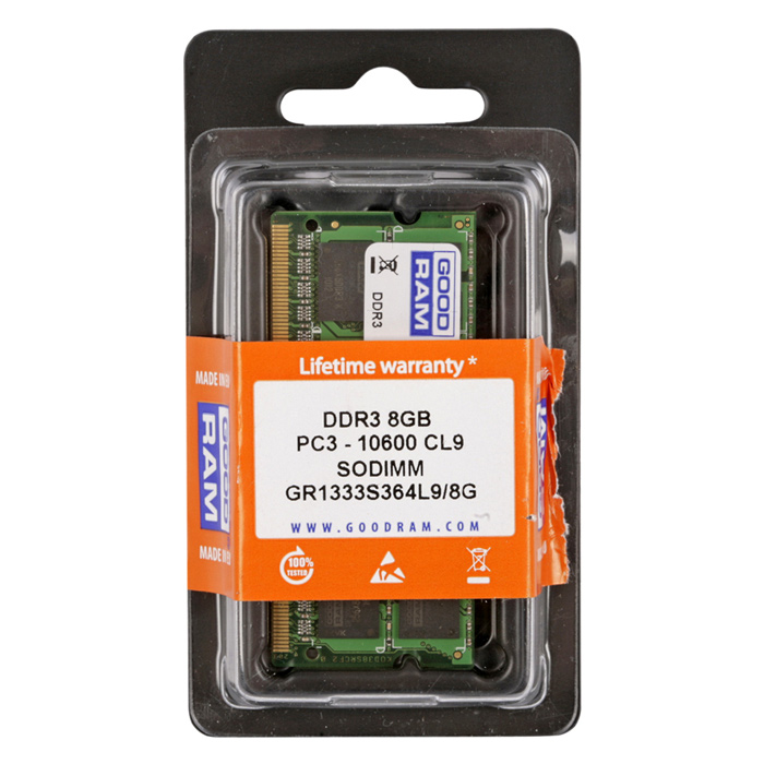Модуль памяти GOODRAM SO-DIMM DDR3 1333MHz 8GB (GR1333S364L9/8G)