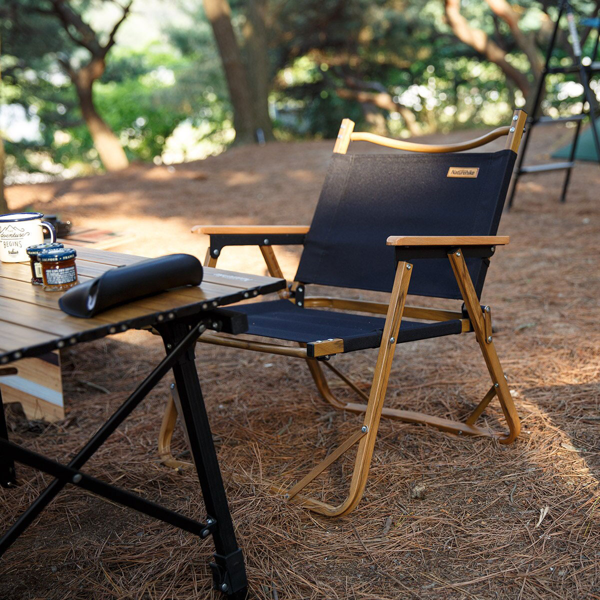 Кресло кемпинговое NATUREHIKE Outdoor Wooden Grain Aluminum Folding Chair Black (NH19Y002-D)