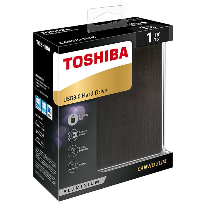 Зовнішній портативний вінчестер 2.5" TOSHIBA Canvio Slim 1TB USB (HDTD210EK3EA)