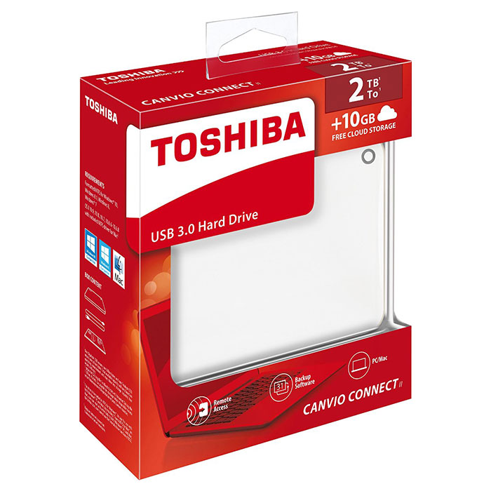 Портативный жёсткий диск TOSHIBA Canvio Connect II 2TB USB3.0 White (HDTC820EW3CA)