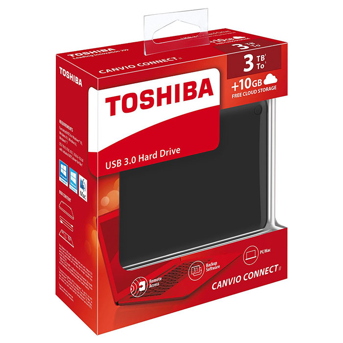 Портативний жорсткий диск TOSHIBA Canvio Connect II 3TB USB3.0 Black (HDTC830EK3CA)