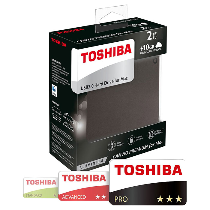 Портативний жорсткий диск TOSHIBA Canvio Premium for Mac 2TB USB3.0 Dark Gray Metallic (HDTW120EBMCA)