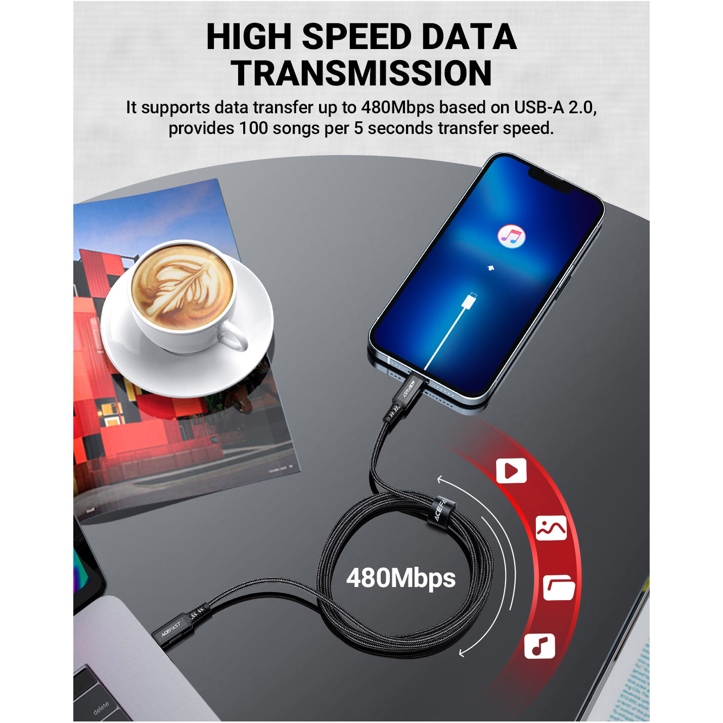 Кабель ACEFAST C4-01 USB-C to Lightning Charging Data Cable 1.8м Black