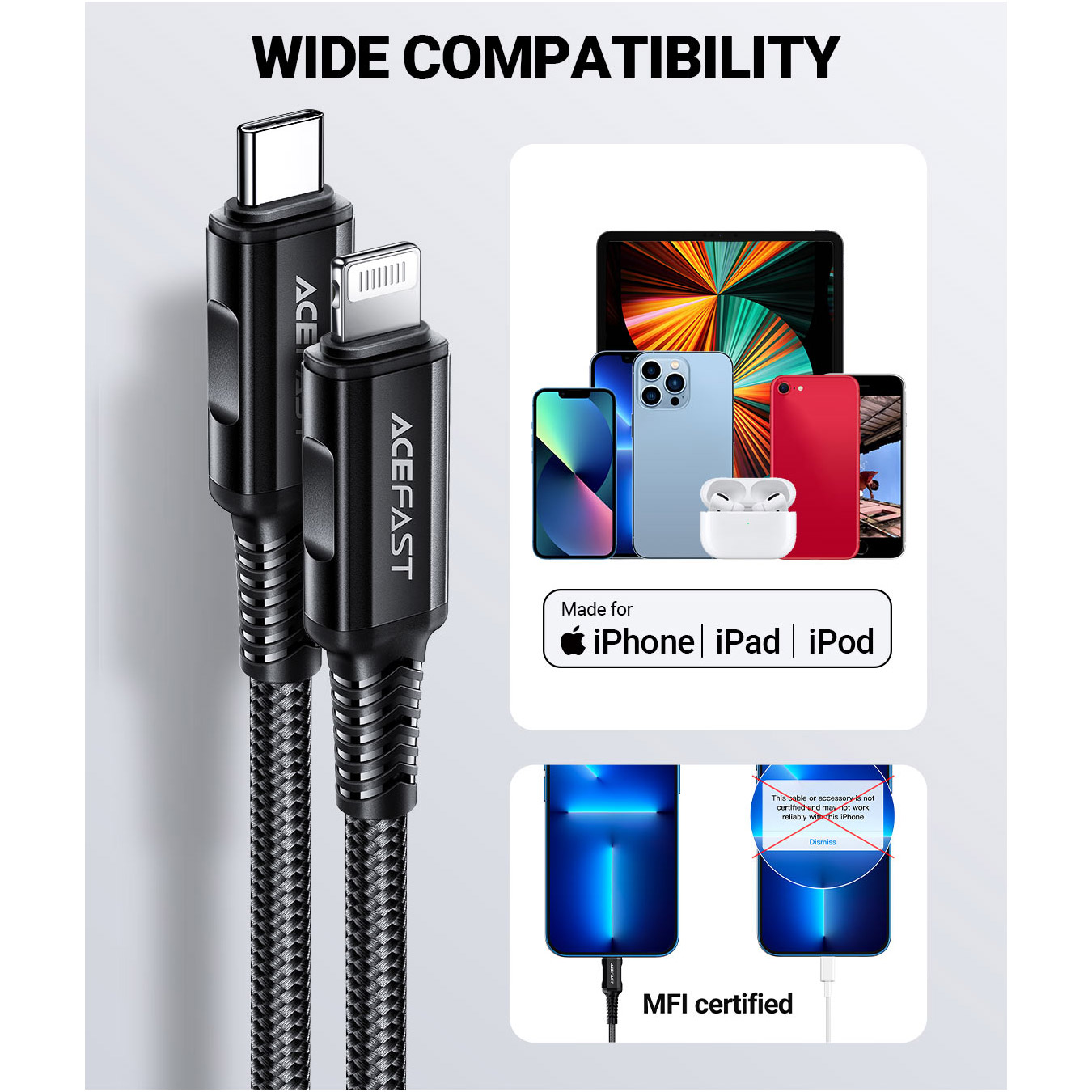 Кабель ACEFAST C4-01 USB-C to Lightning Charging Data Cable 1.8м Black