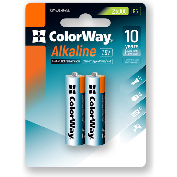 Батарейка COLORWAY Alkaline AA 2шт/уп (CW-BALR06-2BL)