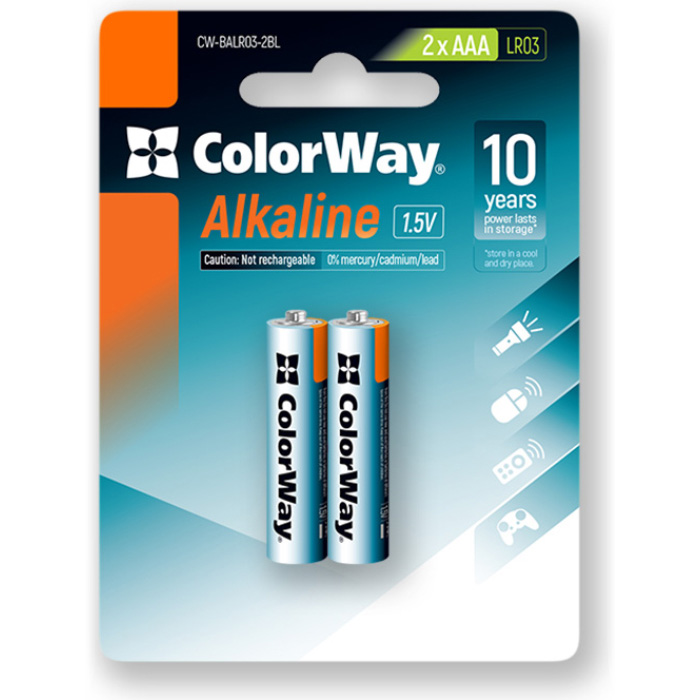 Батарейка COLORWAY Alkaline AAA 2шт/уп (CW-BALR03-2BL)