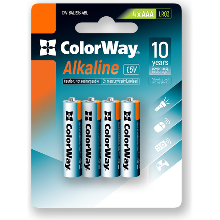 Батарейка COLORWAY Alkaline AAA 4шт/уп (CW-BALR03-4BL)