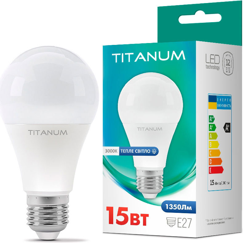 Лампочка LED TITANUM A65 E27 15W 3000K 220V (TLA6515273)