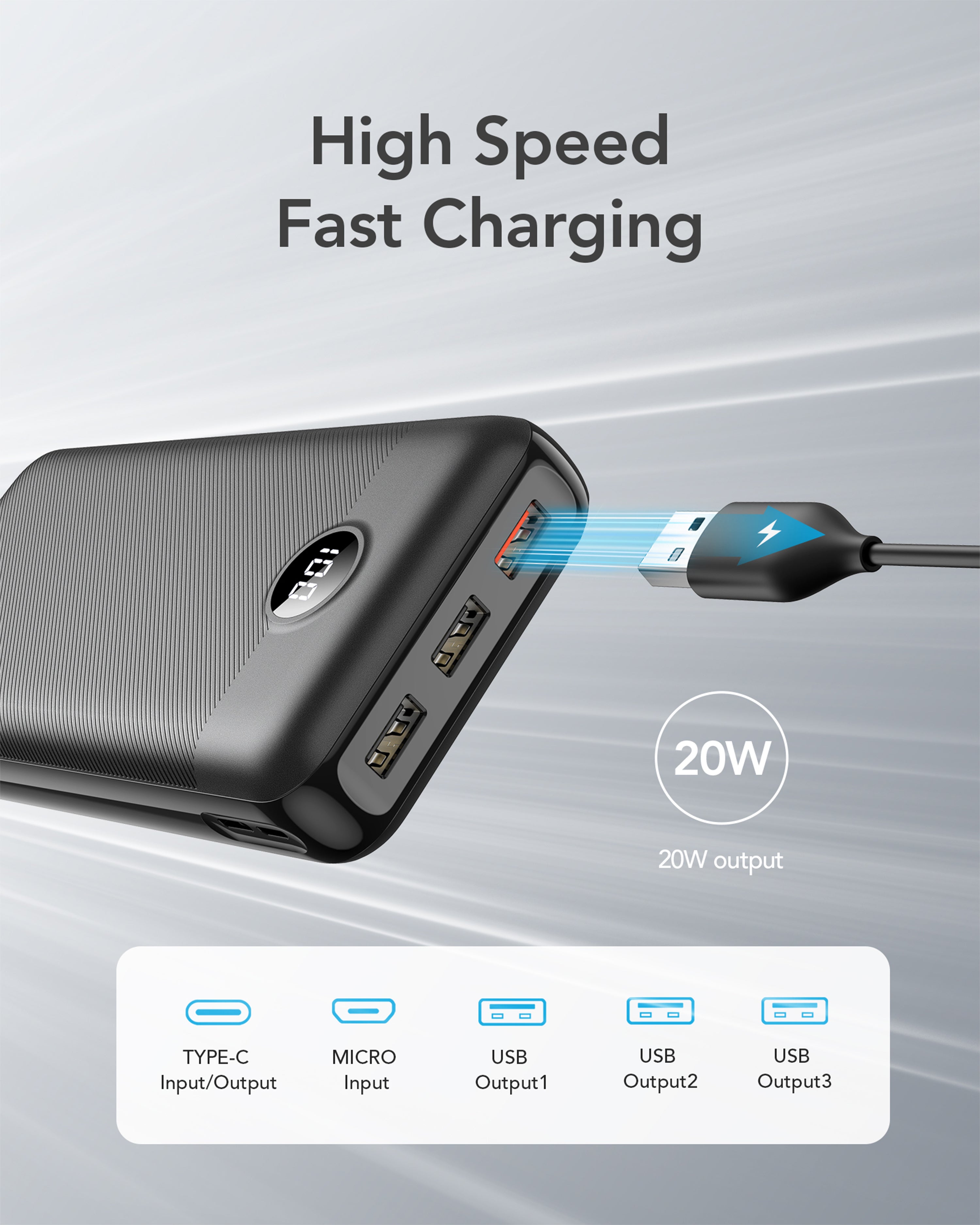 Повербанк VEGER L30 1xUSB-C, 3xUSB-A, PD20W, QC3.0 30000mAh Black