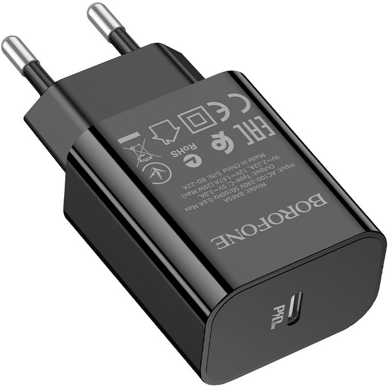 Зарядное устройство BOROFONE BA65A 1xUSB-C, PD20W Black