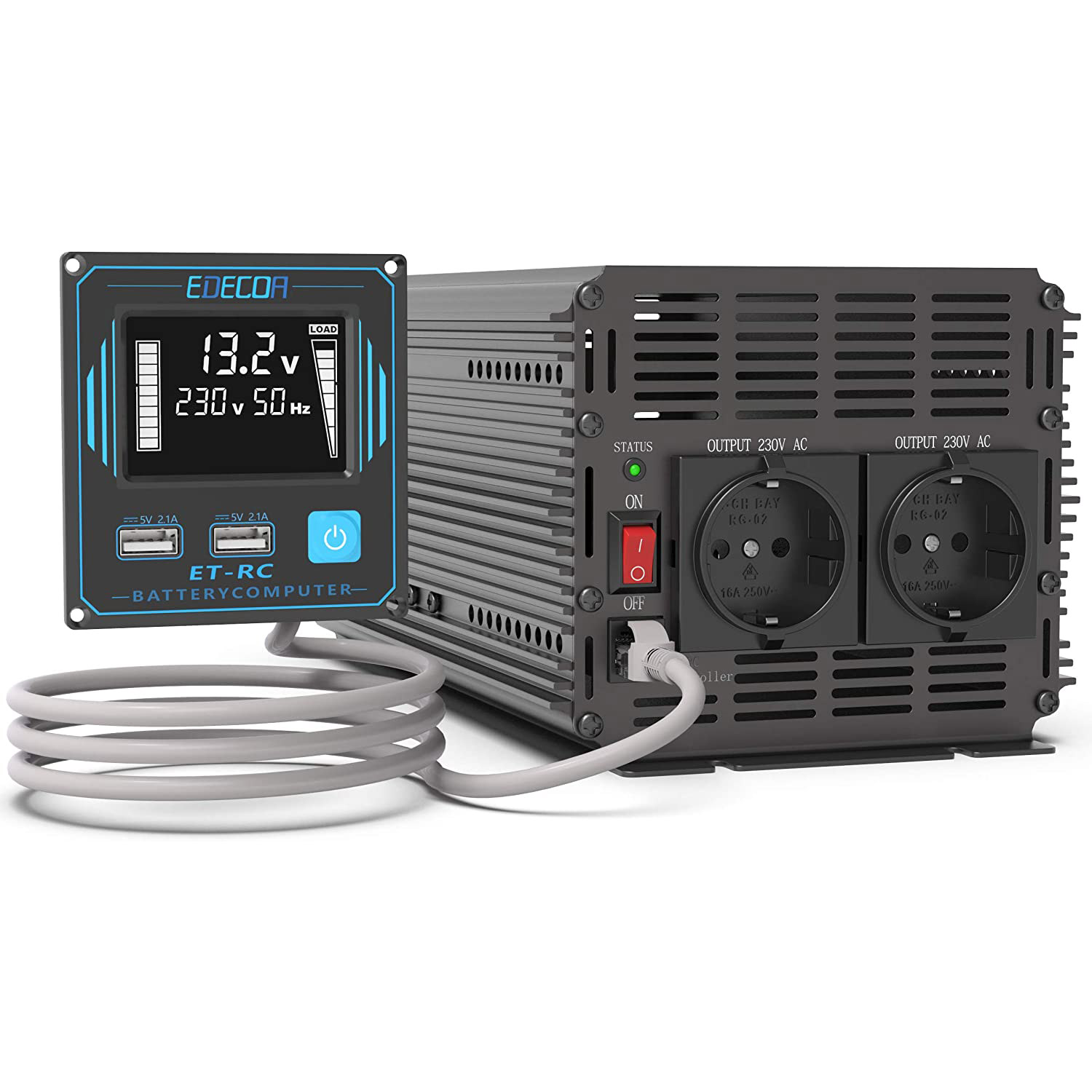 Інвертор напруги EDECOA Pure Sine Wave 2nd Gen 12V/220V 1000W (JD9221010NR)