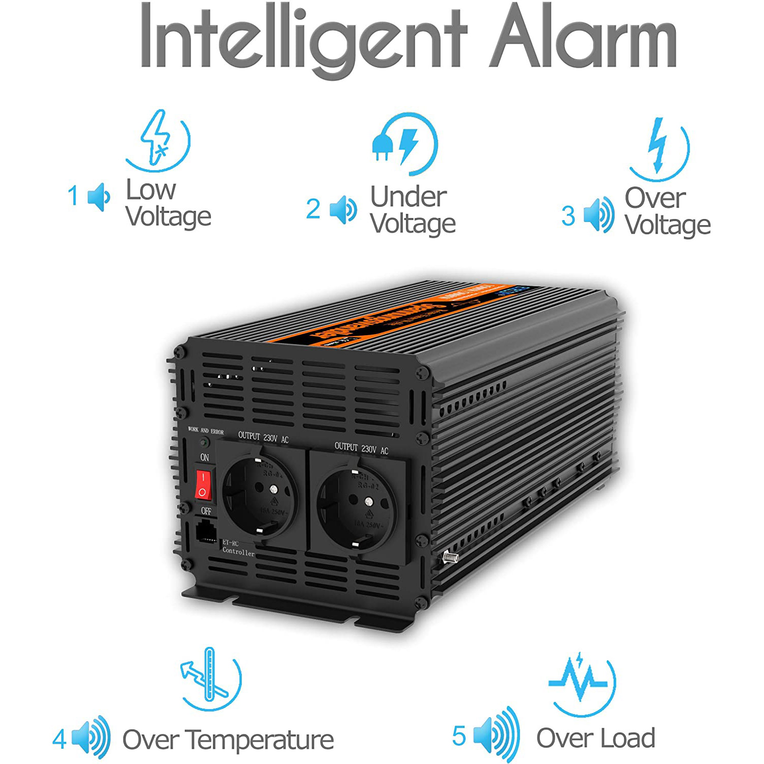 Інвертор напруги EDECOA Pure Sine Wave 2nd Gen 12V/220V 1000W (JD9221010NR)