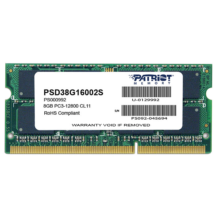 Модуль пам'яті PATRIOT Signature Line SO-DIMM DDR3 1600MHz 8GB (PSD38G16002S)