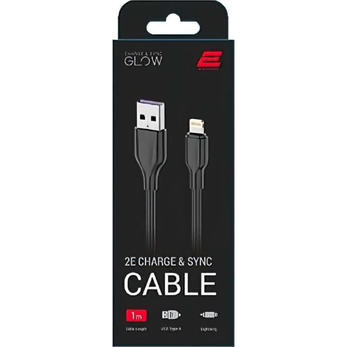 Кабель 2E USB 2.0 AM/Apple Lightning Glow 1м Black (2E-CCAL-BL)