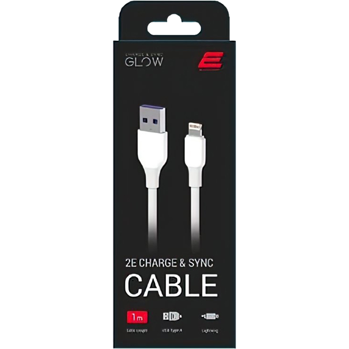 Кабель 2E USB2.0 AM/Apple Lightning Glow 1м White (2E-CCAL-WH)