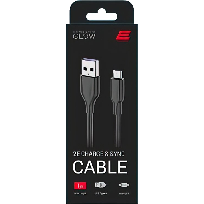 Кабель 2E USB2.0 AM/Micro-BM Glow 1м Black (2E-CCAM-BL)