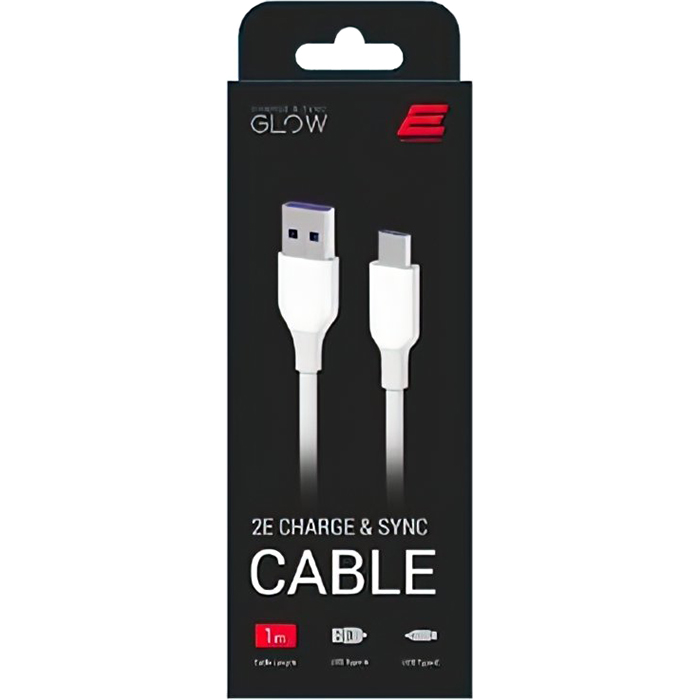 Кабель 2E USB2.0 AM/Type-C Glow 1м White (2E-CCAC-WH)