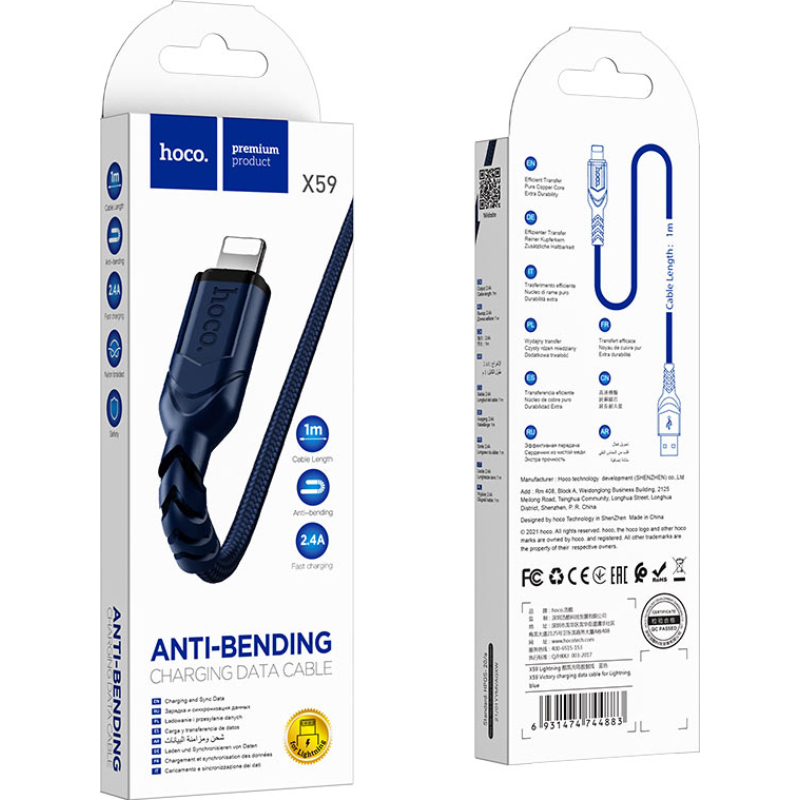 Кабель HOCO X59 Victory USB-A to Lightning 1м Blue