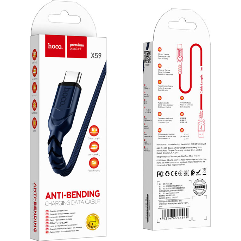 Кабель HOCO X59 Victory USB-A to Type-C 1м Blue