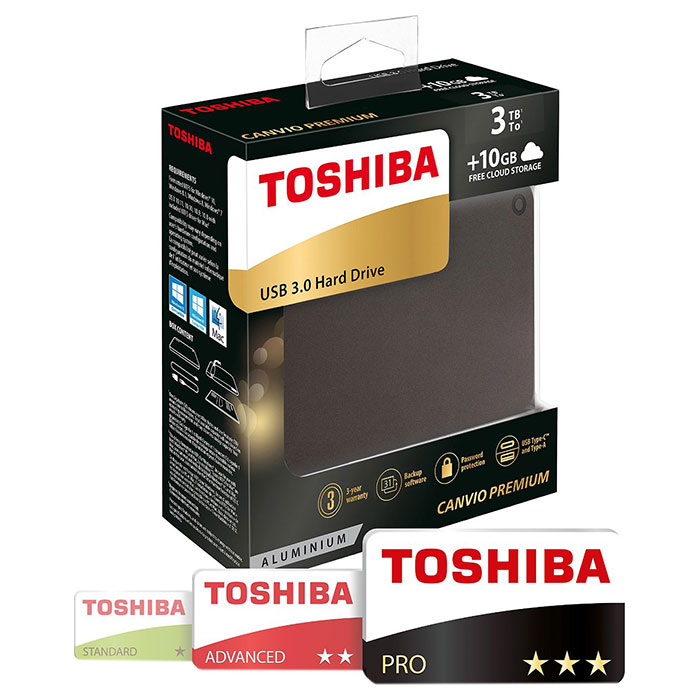 Портативный жёсткий диск TOSHIBA Canvio Premium 3TB USB3.0 Dark Gray Metallic (HDTW130EB3CA)