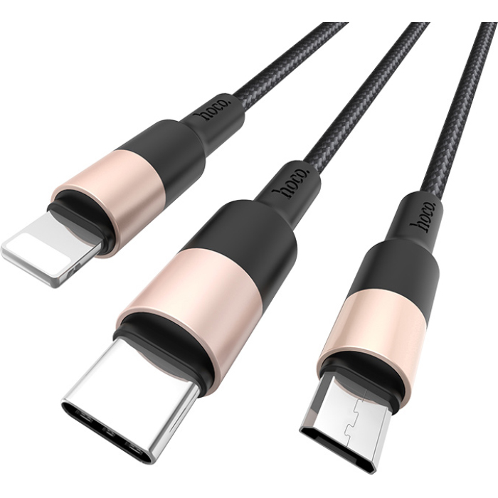 Кабель HOCO X26 Xpress 3-in-1 USB-A to M+L+C 1м Black/Gold