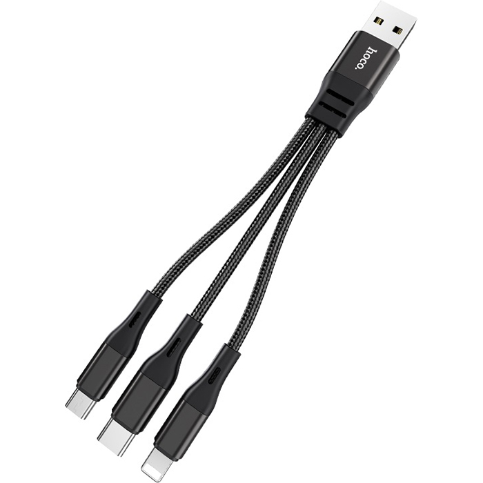 Кабель HOCO X47 3-in-1 USB-A to Lightning/Micro-USB/Type-C 0.25м Black
