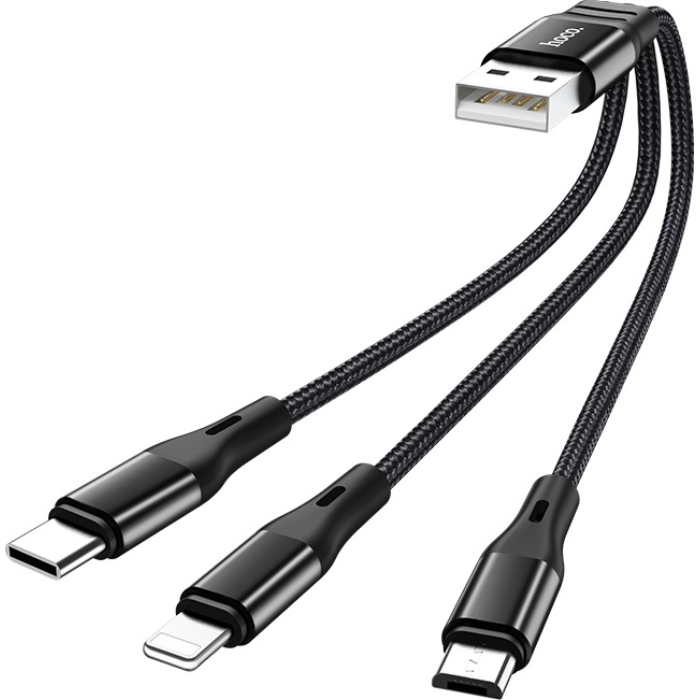 Кабель HOCO X47 3-in-1 USB-A to Lightning/Micro-USB/Type-C 0.25м Black