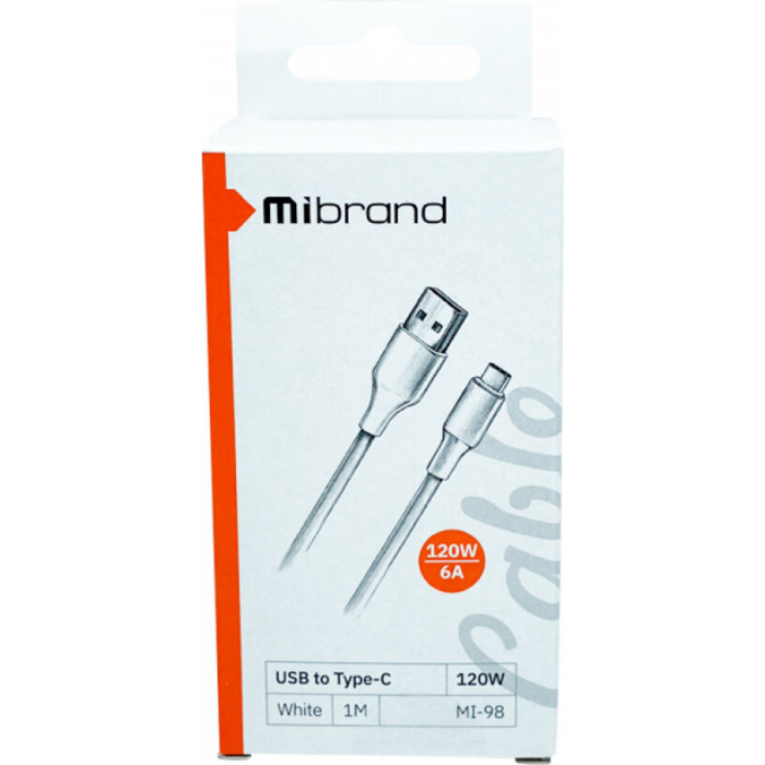 Кабель MIBRAND MI-98 PVC Tube Cable USB-A to Type-C 120W 1м White (MIDC/98TW)