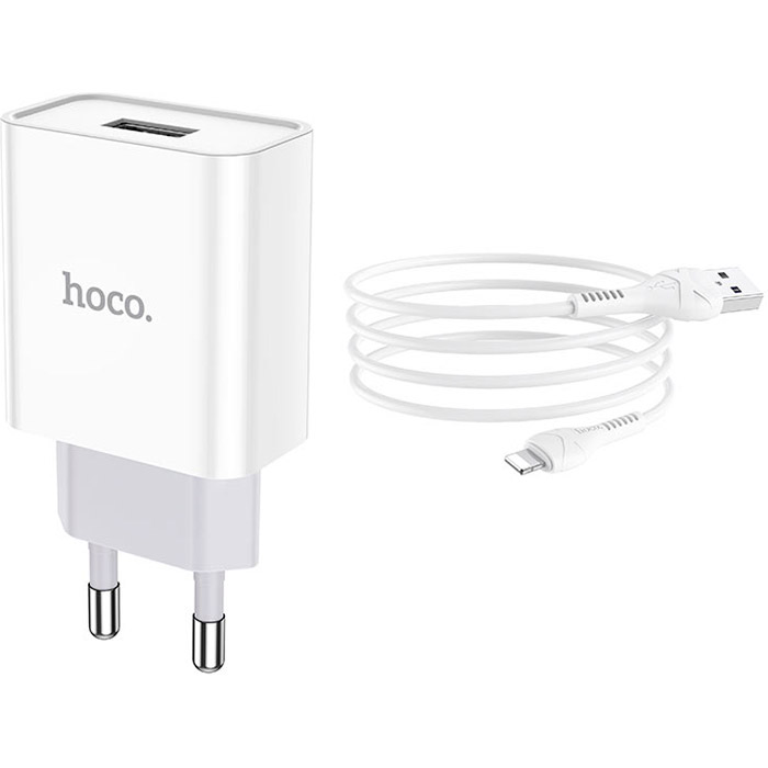 Зарядний пристрій HOCO C81A Asombroso 1xUSB-A White w/Lightning cable (6931474727947)