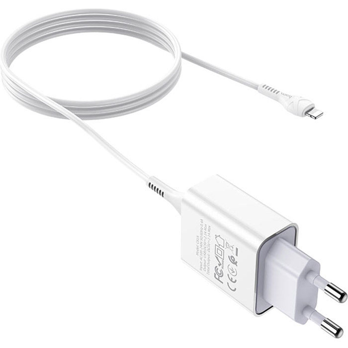Зарядний пристрій HOCO C81A Asombroso 1xUSB-A White w/Lightning cable (6931474727947)
