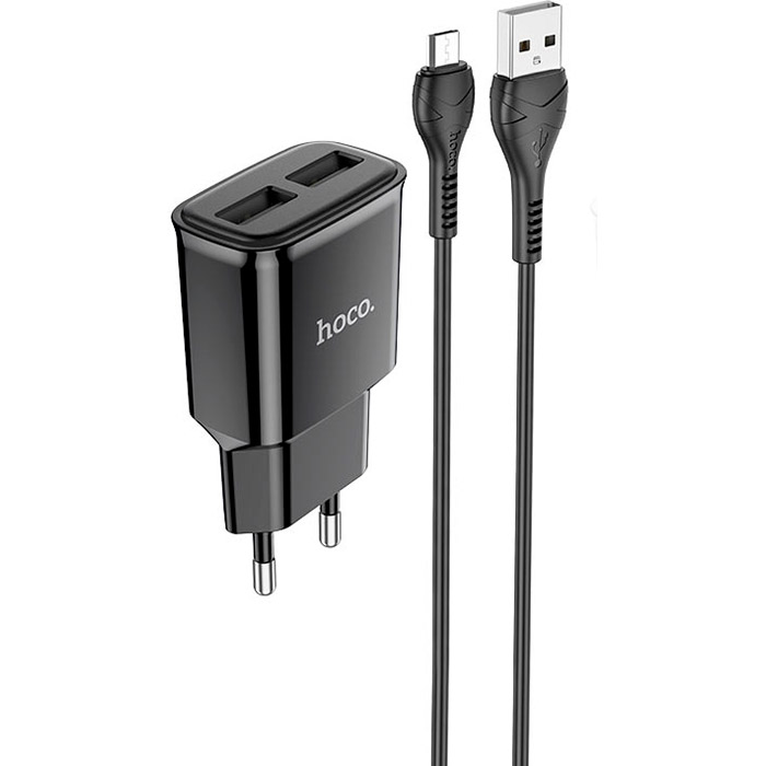 Зарядний пристрій HOCO C88A Star round 2xUSB-A Black w/Micro-USB cable (6931474749529)