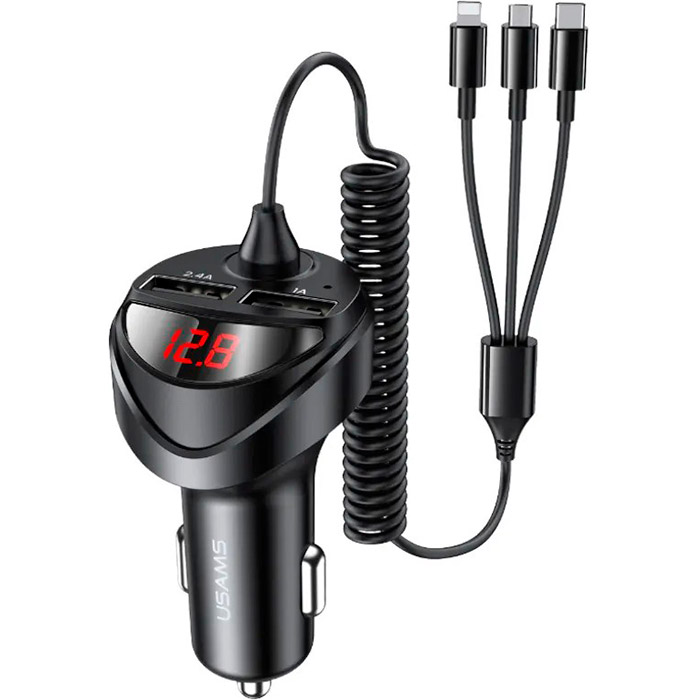 Автомобільний зарядний пристрій USAMS US-CC119 C22 3.4A Dual USB Car Charger Black w/3-in-1 cable (CC119TC01)