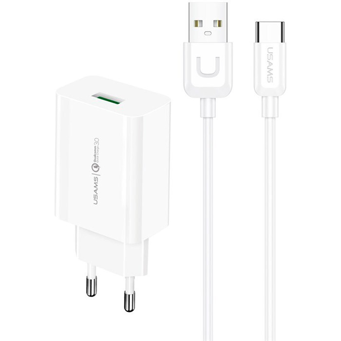 Зарядний пристрій USAMS T48 Single USB Travel Charger White w/Type-C cable (T48OCLN01)