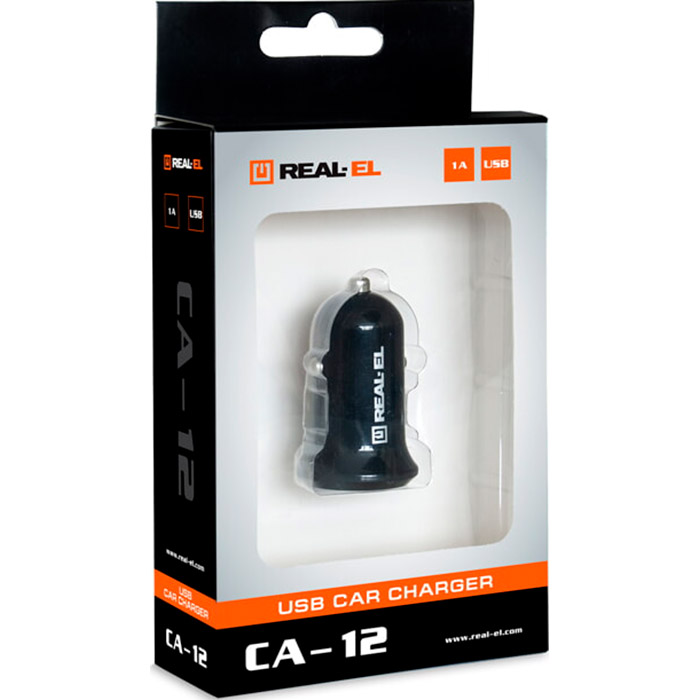 Автомобильное зарядное устройство REAL-EL CA-12 1xUSB-A, 1A Black (EL123160008)