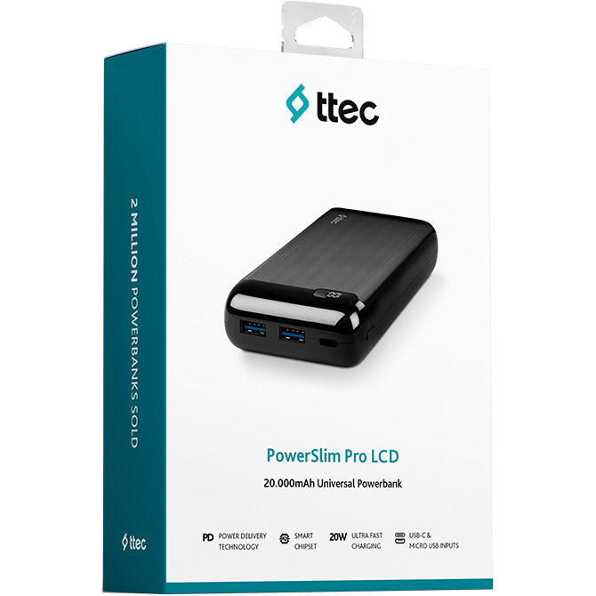 Повербанк TTEC PowerSlim LCD PD 20000mAh Black (2BB186S)