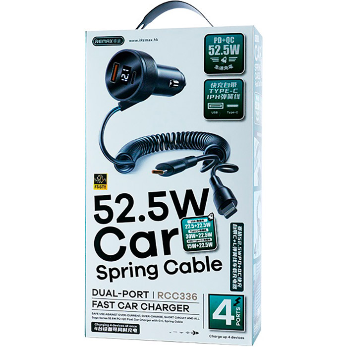 Автомобільний зарядний пристрій REMAX Saga RCC-336 52.5W 2xUSB, QC3.0, PD Black