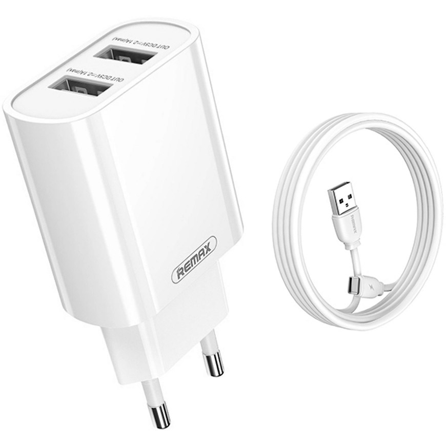 Зарядний пристрій REMAX Jane RP-U35 2xUSB-A, 2.1A White w/Type-C cable (RP-U35-C)