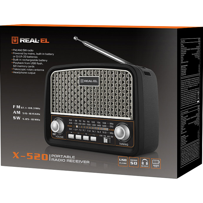 Радіоприймач REAL-EL X-520 Black