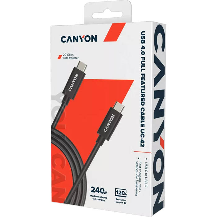 Кабель CANYON UC-42 USB4 Full Featured USB-C to USB-C 240W with E-Mark 2м Black (CNS-USBC42B)