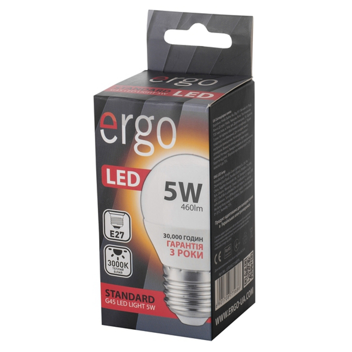 Лампочка LED ERGO Standard G45 E27 5W 3000K 220V (LSTG45E275AWFN)