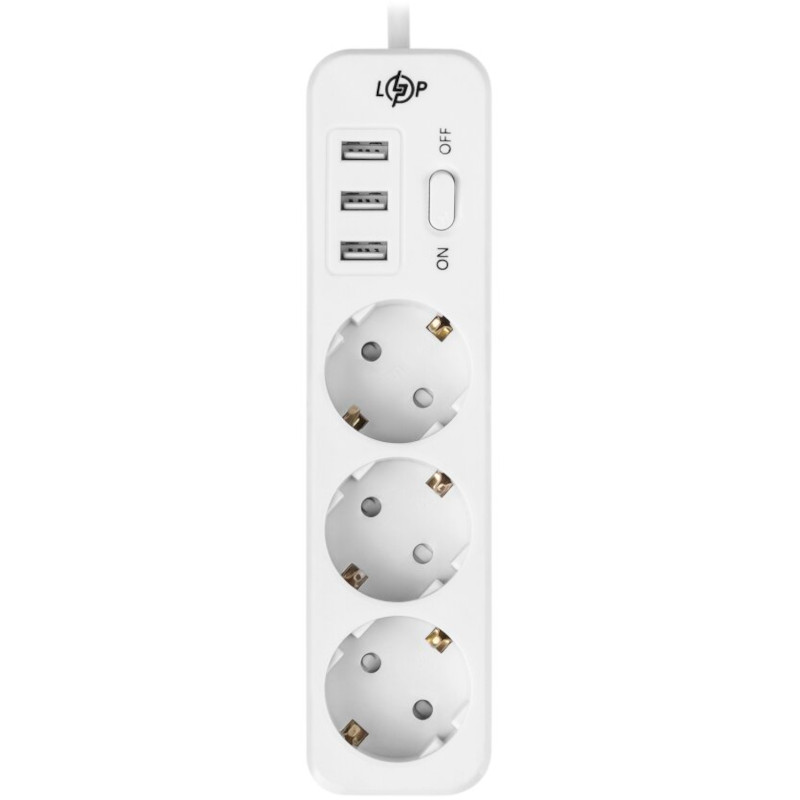 Мережевий фільтр LOGICPOWER LP-X3 Premium White, 3 розетки, 3xUSB, 4м (LP19526)